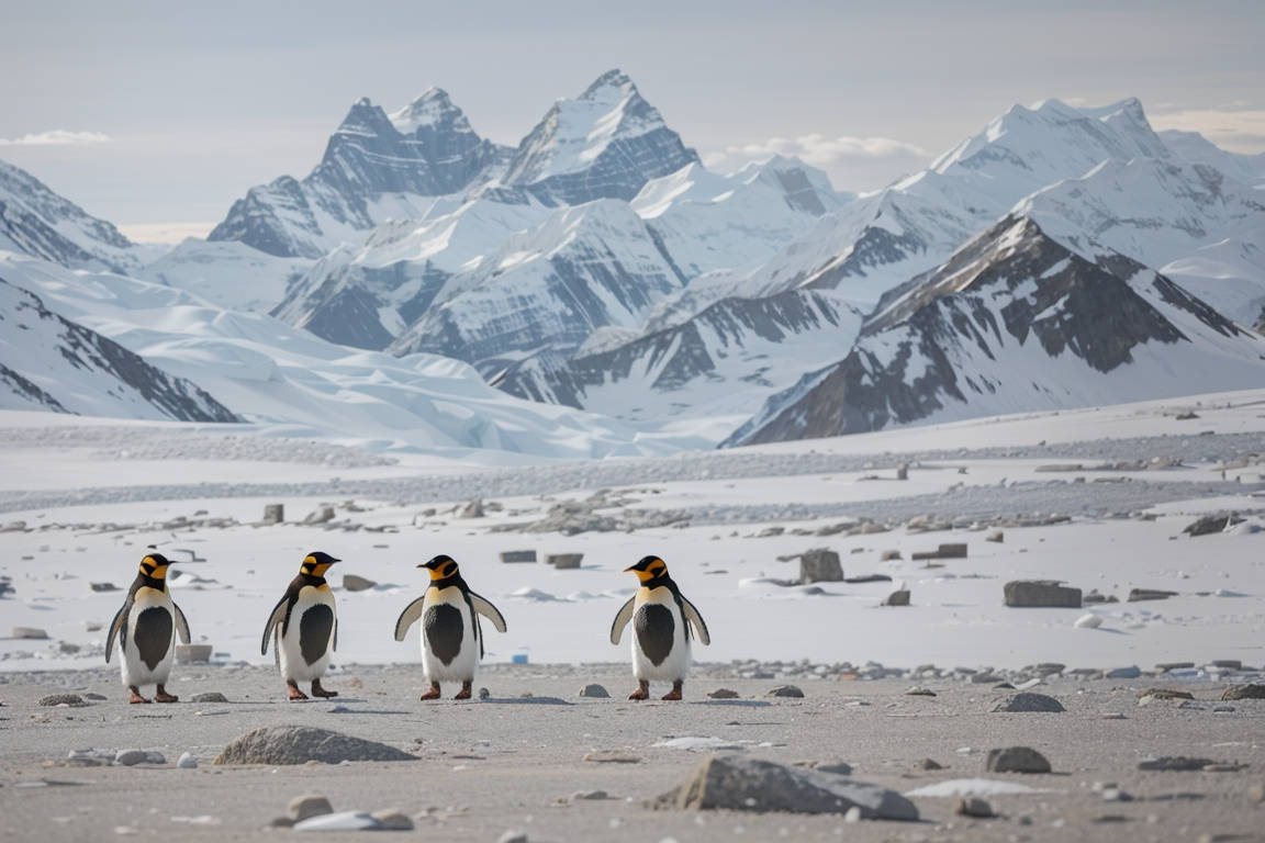 Penguins roaming on tundra